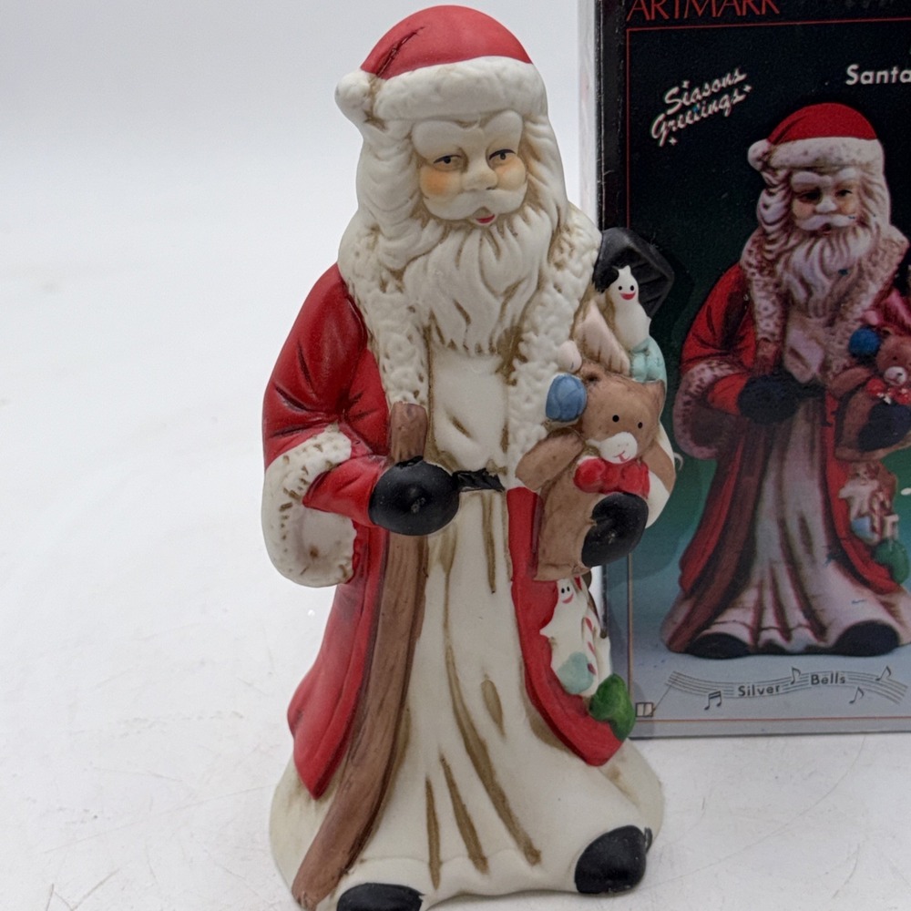 Vintage 1991 Old World Santa Claus St Nick Ceramic Music Box Christmas Artmark